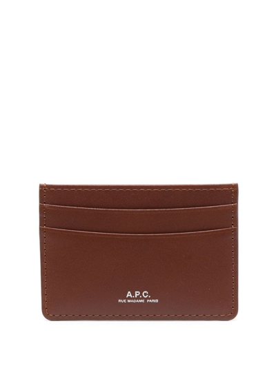Shop Apc André Logo-stamp Leather Cardholder In Braun