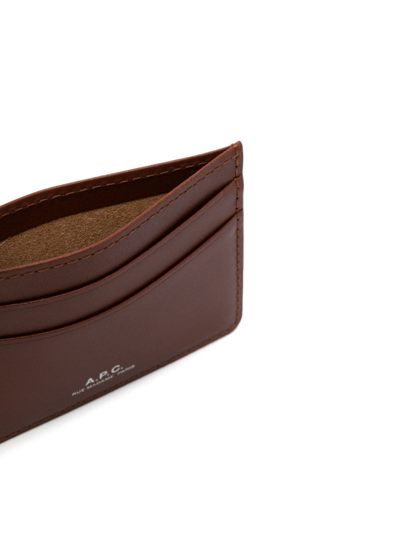 Shop Apc André Logo-stamp Leather Cardholder In Braun