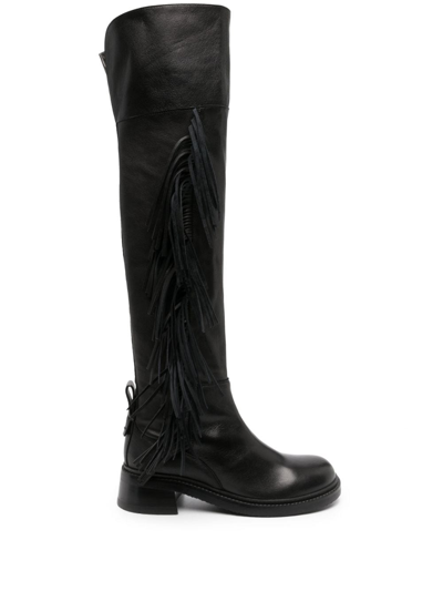 Shop See By Chloé Knee-length Fringed Leather Boots In Schwarz