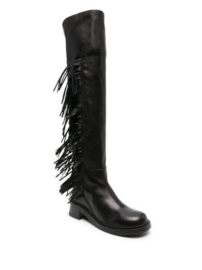 Shop See By Chloé Knee-length Fringed Leather Boots In Schwarz