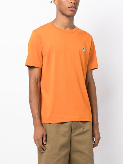 Shop Ps By Paul Smith Zebra-motif Cotton T-shirt In Orange