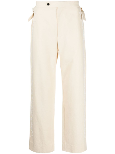 Shop Bode Floral-embroidery Chino Trousers In Nude