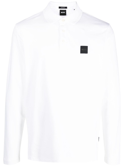 Shop Hugo Boss Logo-patch Cotton Polo Shirt In Weiss