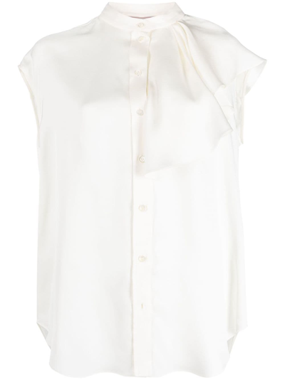 Shop Alexander Mcqueen Sleeveless Ruffled Blouse In Weiss