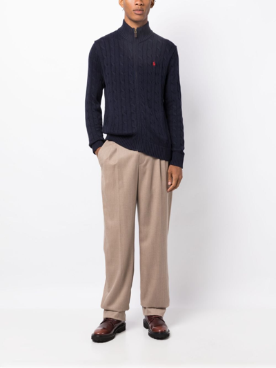 Shop Polo Ralph Lauren Cable-knit Cotton Cardigan In Blue