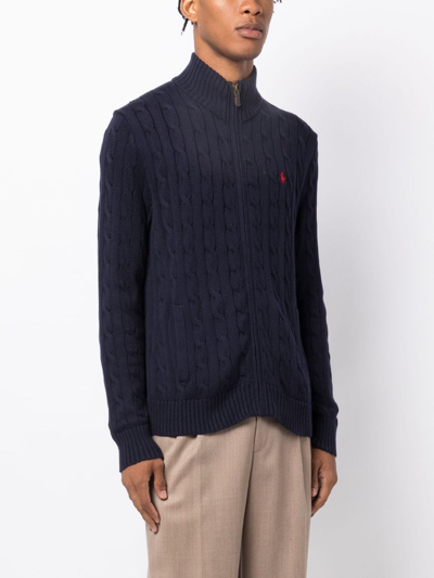 Shop Polo Ralph Lauren Cable-knit Cotton Cardigan In Blue