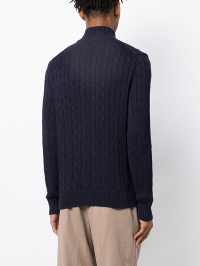 Shop Polo Ralph Lauren Cable-knit Cotton Cardigan In Blue