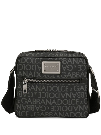 Shop Dolce & Gabbana Logo-print Jacquard Zipped Shoulder Bag In Grau