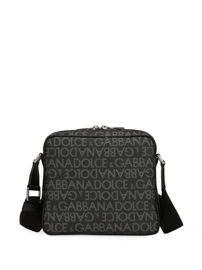 Shop Dolce & Gabbana Logo-print Jacquard Zipped Shoulder Bag In Grau