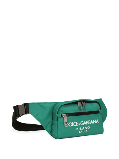 Dolce & Gabbana Rubber Logo Nylon Belt Bag In Grün