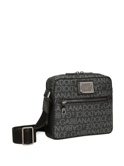 Shop Dolce & Gabbana Logo-print Jacquard Zipped Shoulder Bag In Grau