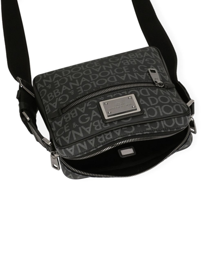 Shop Dolce & Gabbana Logo-print Jacquard Zipped Shoulder Bag In Grau