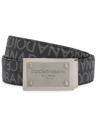 Shop Dolce & Gabbana Logo-plaque Jacquard Belt In Black