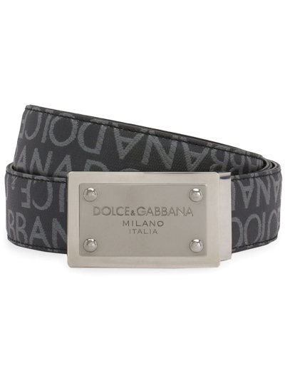 Dolce & Gabbana Men's Allover Logo Plaque Belt In Black
