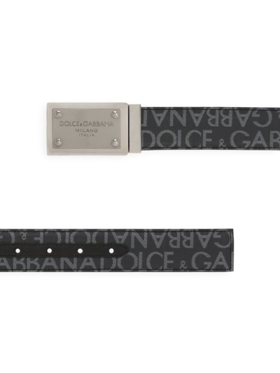 Dolce & Gabbana Men's Allover Logo Plaque Belt In Black