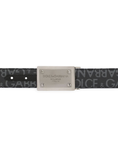 Shop Dolce & Gabbana Logo-plaque Jacquard Belt In Black