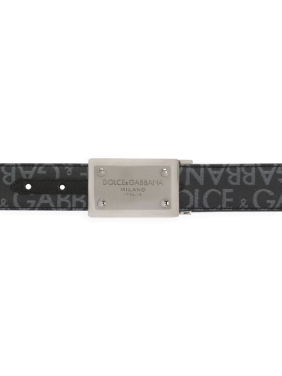 Dolce & Gabbana Men's Allover Logo Plaque Belt In Black