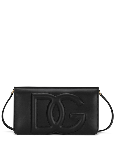 Shop Dolce & Gabbana Dg-logo Leather Shoulder Bag In Schwarz