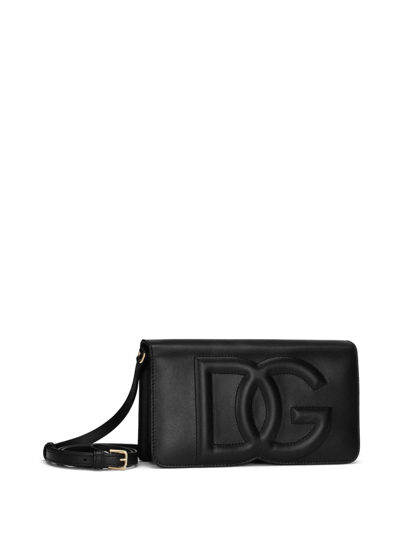 Shop Dolce & Gabbana Dg-logo Leather Shoulder Bag In Schwarz