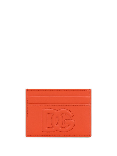 Shop Dolce & Gabbana Logo-embossed Leather Cardholder In Orange