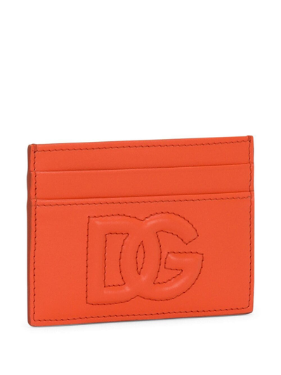 Shop Dolce & Gabbana Logo-embossed Leather Cardholder In Orange