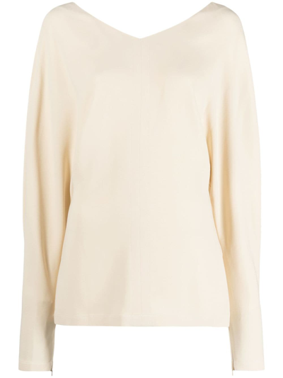 Shop Stella Mccartney Stitched V-neck Long-sleeve Blouse In Nude