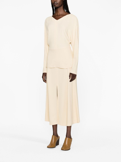 Stella Mccartney Stitched V-neck Long-sleeve Blouse In Nude