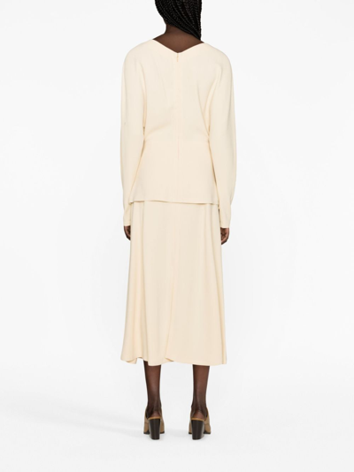 Stella Mccartney Stitched V-neck Long-sleeve Blouse In Nude
