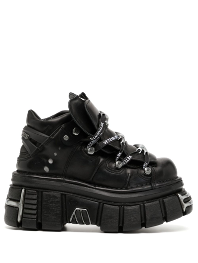 Shop Vetements X New Rock Leather Platform Boots In Schwarz