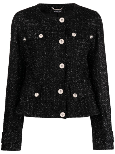 Shop Versace Medusa Head Single-breasted Tweed Jacket In Black