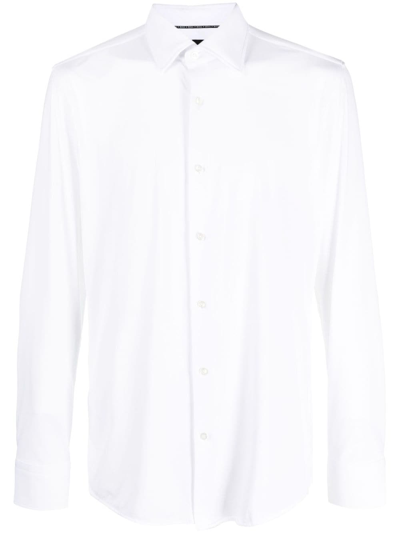 Shop Hugo Boss Pointed-collar Long-sleeve Shirt In Weiss