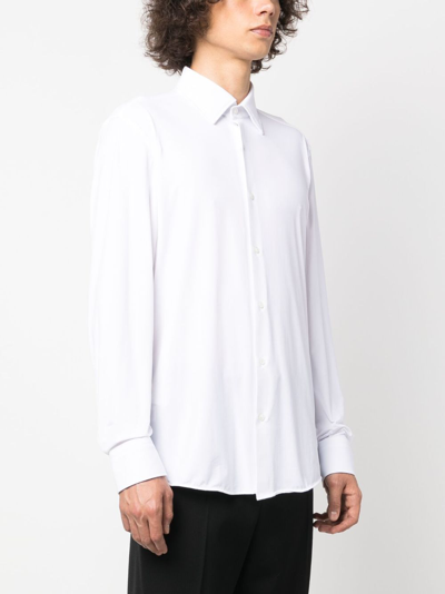 Shop Hugo Boss Pointed-collar Long-sleeve Shirt In Weiss