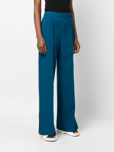 Shop Jil Sander Pressed-crease Wool Straight Trousers In Blue