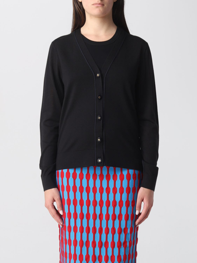 Shop Tory Burch Wool And Silk Blend Cardigan In Black