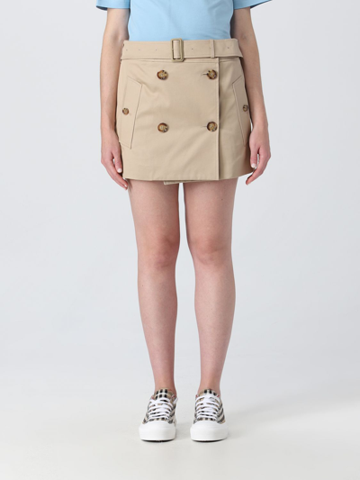Shop Burberry Skirt In Cotton In Beige