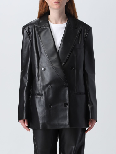 Shop Stella Mccartney Double-breasted Blazer In Synthetic Leather In Black