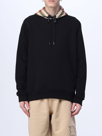 Burberry Black Sweatshirt With Vintage Check Printed Hood In Cotton