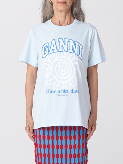 Shop Ganni Cotton T-shirt In Blue