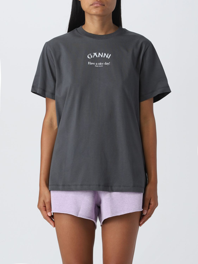Shop Ganni Cotton T-shirt In Black