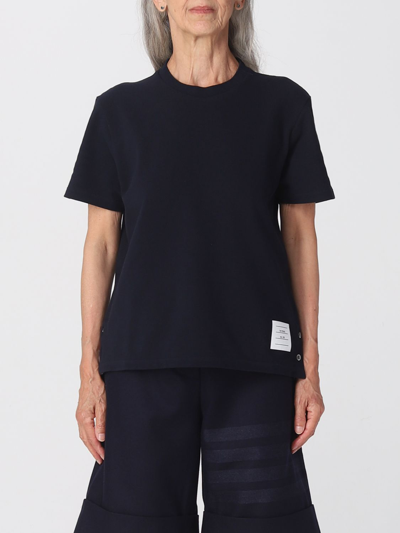 Shop Thom Browne T-shirt In Pique Cotton In Blue