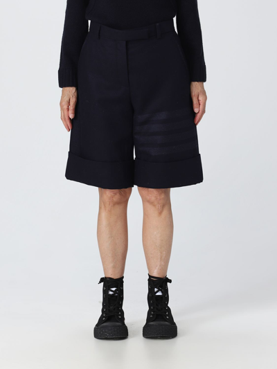 Shop Thom Browne Shorts In Wool And Cashmere Blend Flannel In Blue
