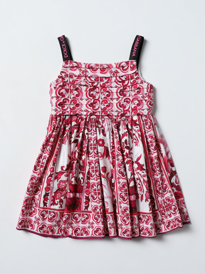 Shop Dolce & Gabbana Dress In Cotton Poplin In Fuchsia