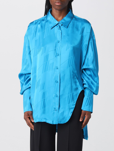 Shop Attico Diana Shirt In Viscose Satin In Turquoise