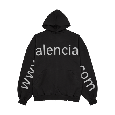 Shop Balenciaga Bal.com Hooded Cotton Sweatshirt In Black