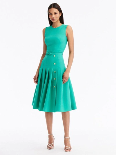 Shop Oscar De La Renta Pleat Detail Stretch-wool Dress In Jade