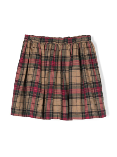 Shop Bonpoint Tartan Pleated Skirt In Brown