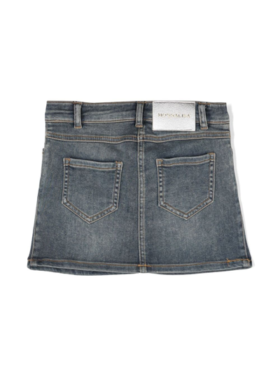 Monnalisa Floral-embroidered Denim Skirt In Blue