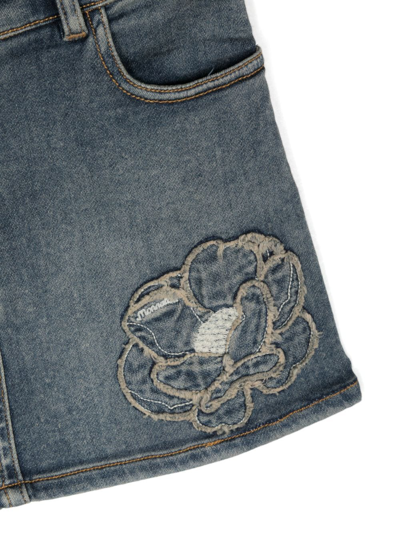 Monnalisa Floral-embroidered Denim Skirt In Blue