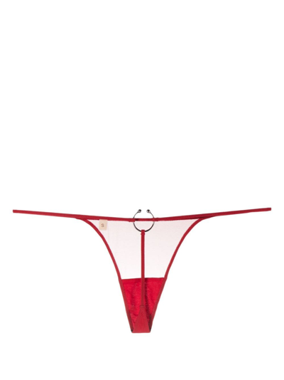 Zhilyova Dune Ring-hardware Sheer Thong In Red