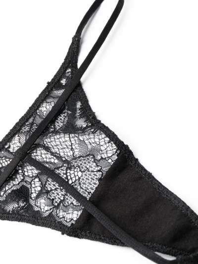 Zhilyova Tara Floral-lace Thong In Black